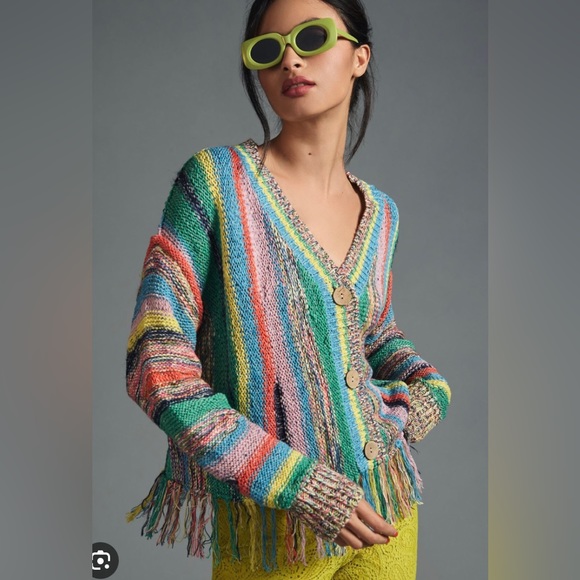 Anthropologie Pilcro Fringe Cardigan Large - Picture 1 of 6